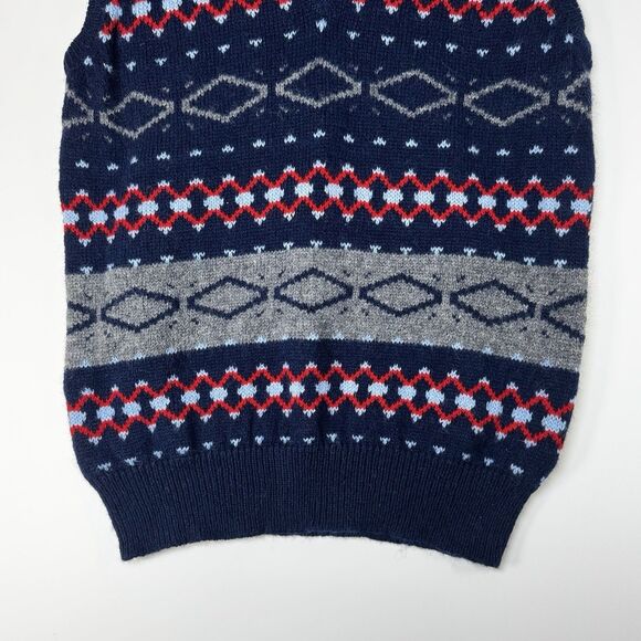 Vintage-Style Fair Isle Sweater Vest Size 18 Navy Blue Red Gray Geometric Knit - Picture 6 of 10